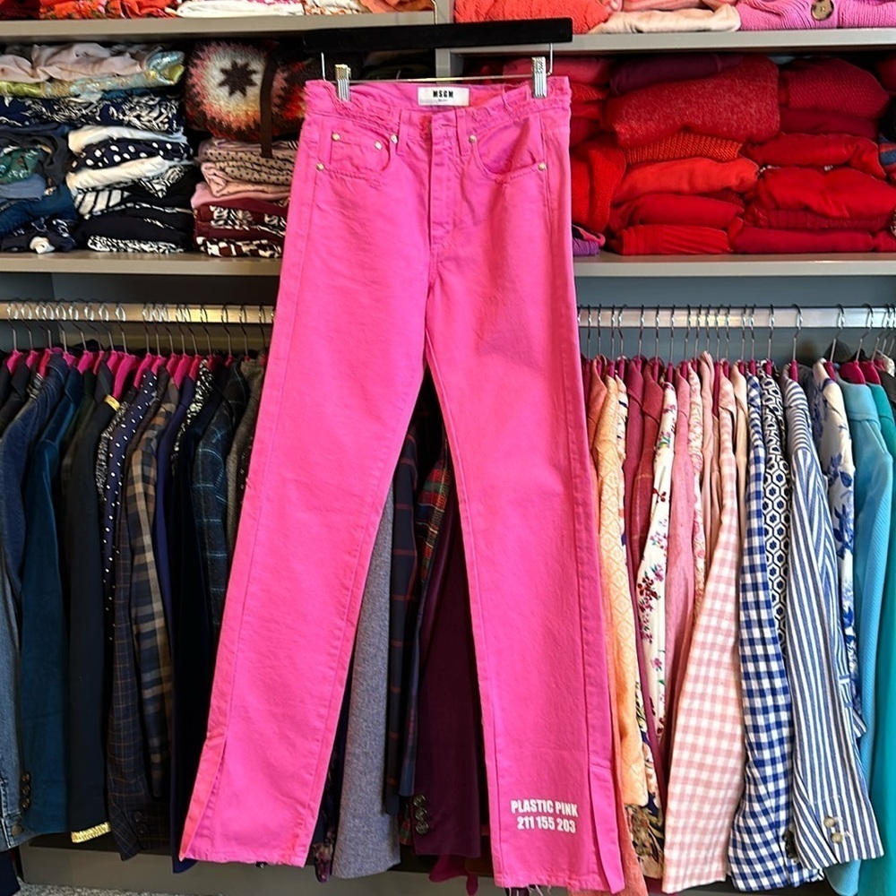 MSGM hot pink frayed waistband jeans. Size IT 38/ US 4
